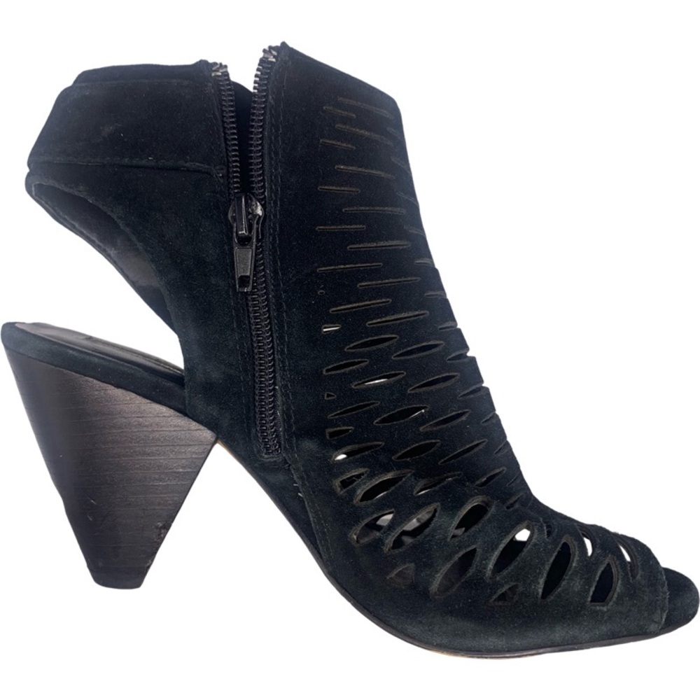 Kalista Suede Lazer Cut Cone Heel Buckle  Booties Boots Size 6.5